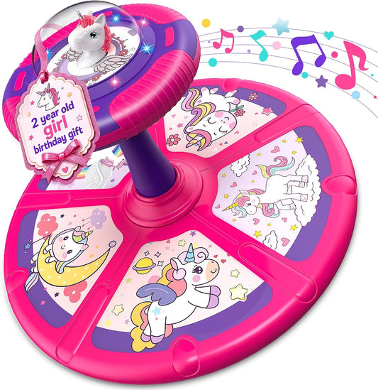 Flooyes Sit and Spin Toys for Girls 2 Years Old, 18.9" Large Base  Light and music,3 modes, 3 songs, 2-color lights, unicorn theme, assembly required, birthday gifts for girls 2-3 years old