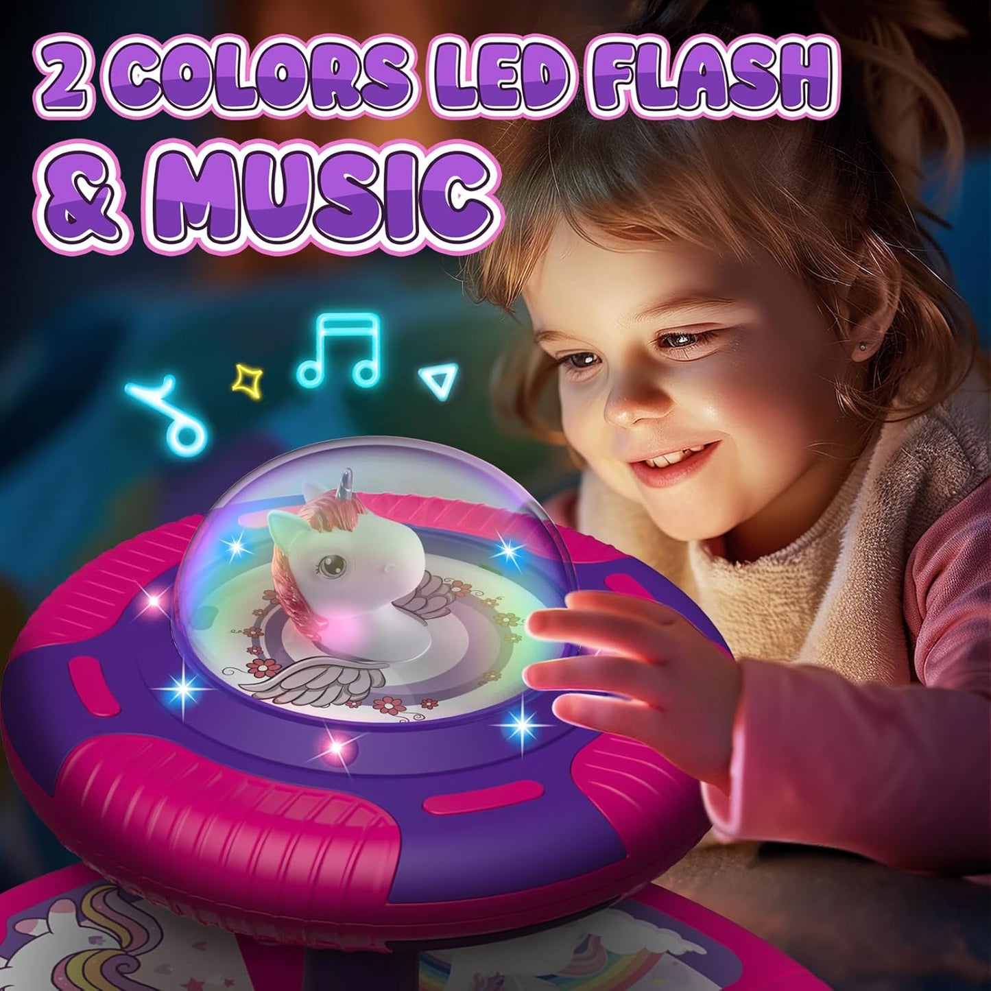 Flooyes Unicorn Sit and Spin Toys with LED and Music, Toddler Toys Age Over 18 Months