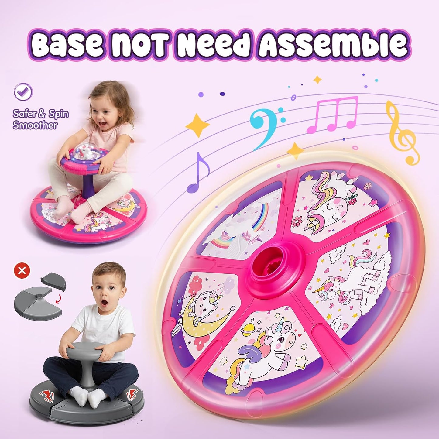 Flooyes Unicorn Sit and Spin Toys with LED and Music, Toddler Toys Age Over 18 Months