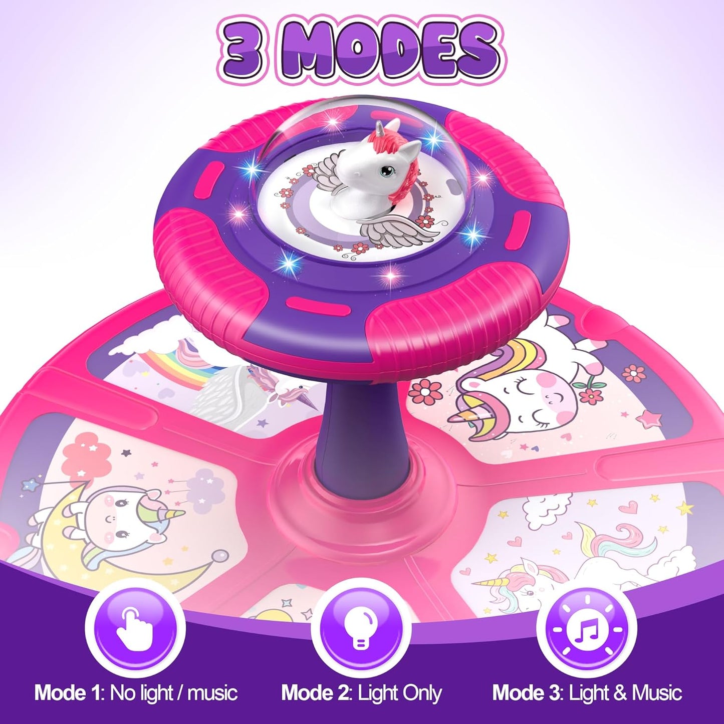 Flooyes Unicorn Sit and Spin Toys with LED and Music, Toddler Toys Age Over 18 Months