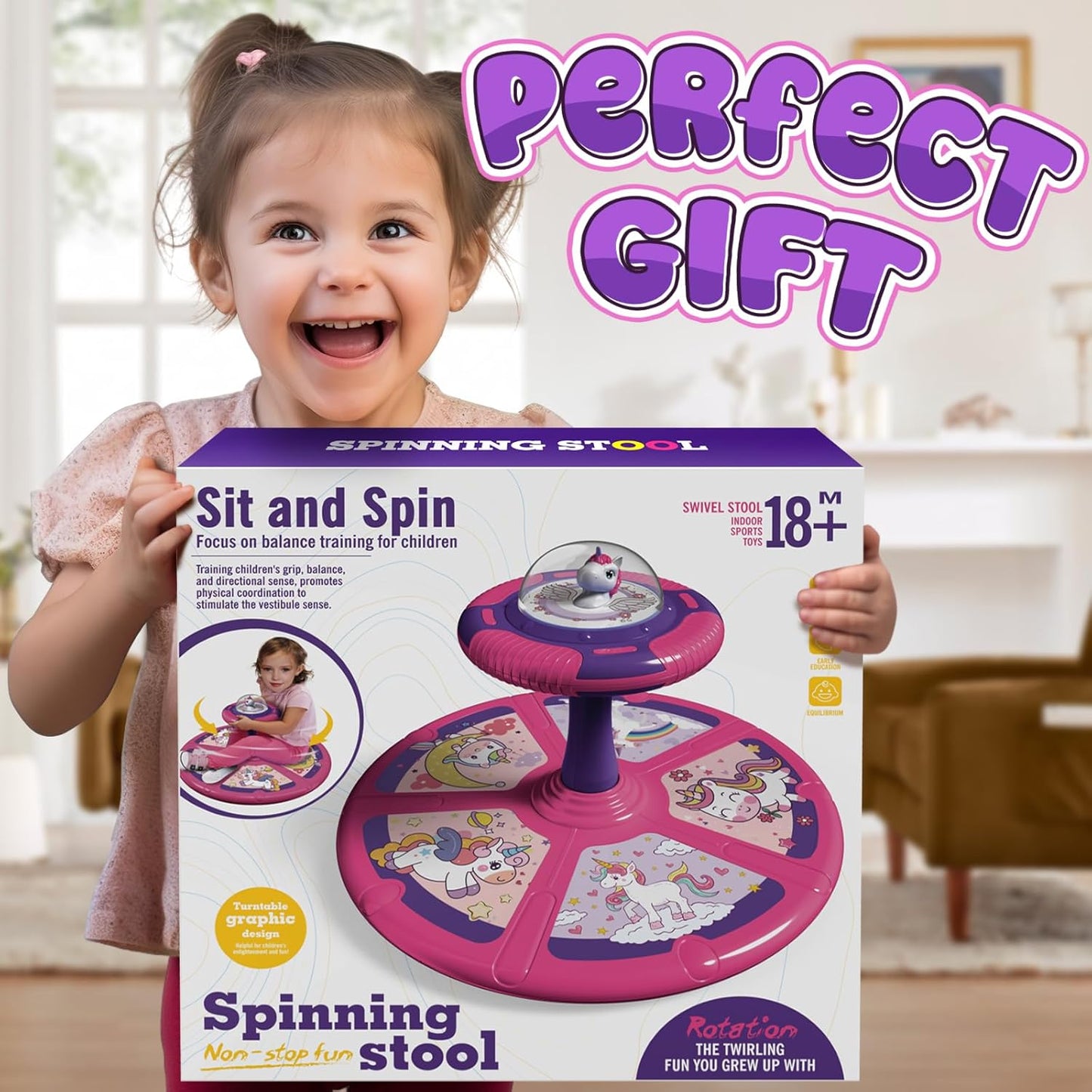 Flooyes Unicorn Sit and Spin Toys with LED and Music, Toddler Toys Age Over 18 Months