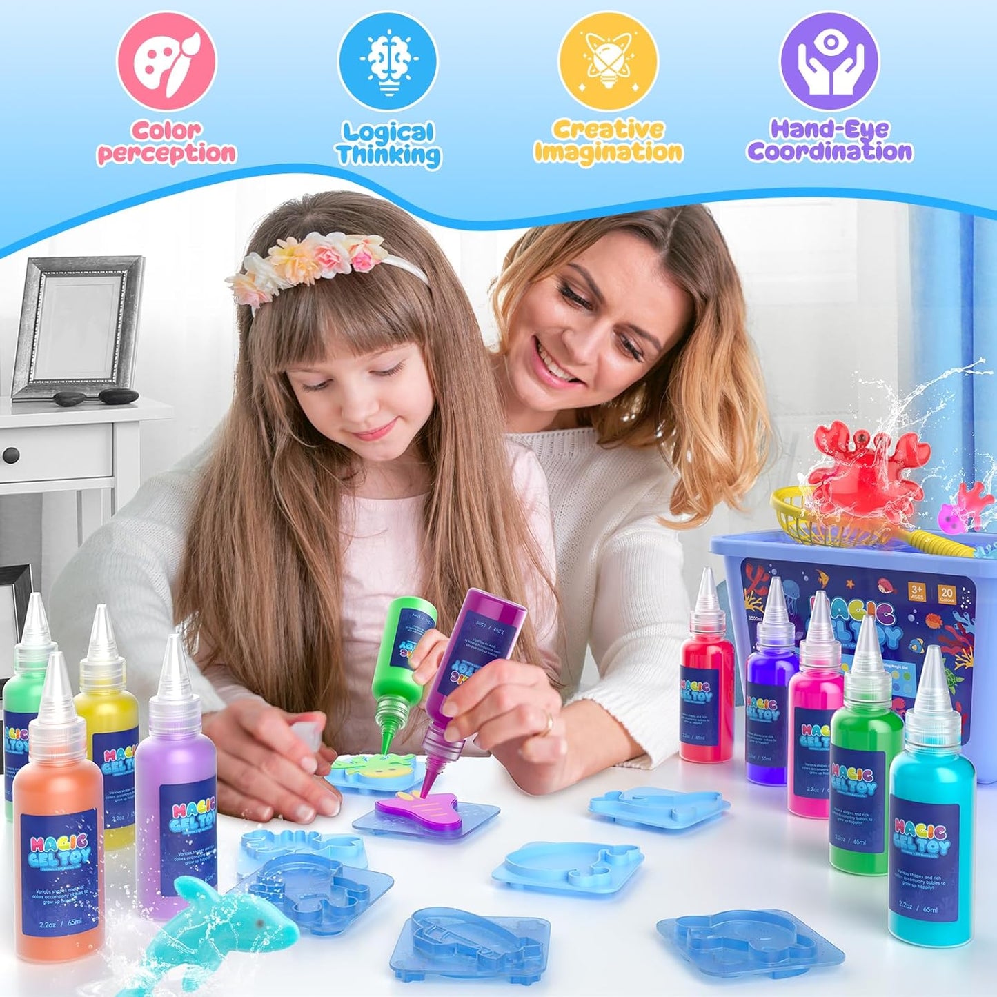 Flooyes Magic Elf Water Toy Kit, Aqua Water Gel Magic Elf Pets Kit for Kids, Squishy Maker Toy with 20 Magic and 16 Shape Molds Pets, Birthday Gifts Crafts DIY for Kids, Make Your Own Squishies