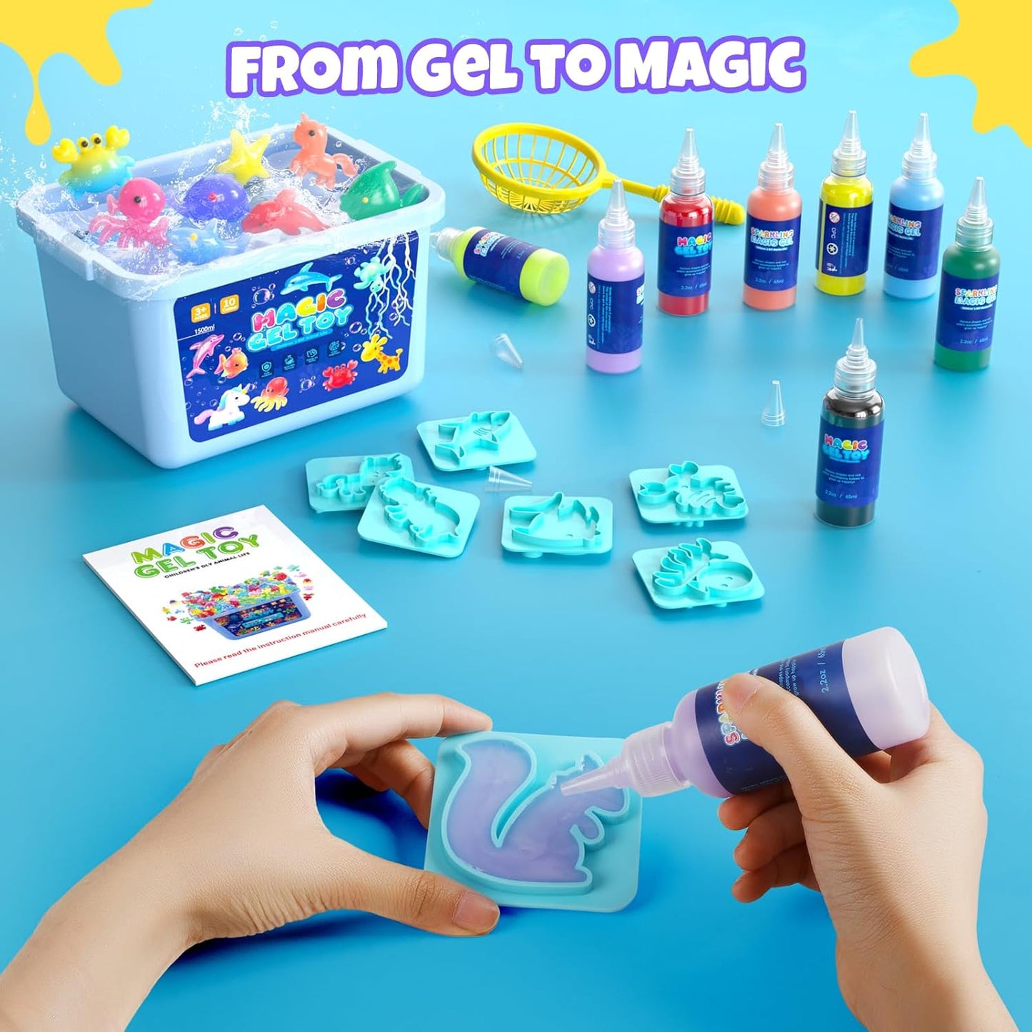 Flooyes Magic Elf Water Toy Kit, Aqua Water Gel Magic Elf Pets Kit for Kids, Squishy Maker Toy with 20 Magic and 16 Shape Molds Pets, Birthday Gifts Crafts DIY for Kids, Make Your Own Squishies