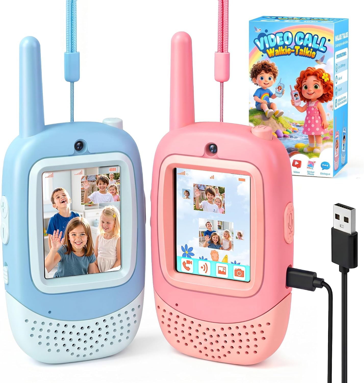 Flooyes Video Walkie Talkies for Kids,Kids Walkie Talkies with Video Call   2 Pack,Rechargeable,Long Range,Birthday Gifts for Boys Girls Age 3-12,Indoor Outdoor Toys