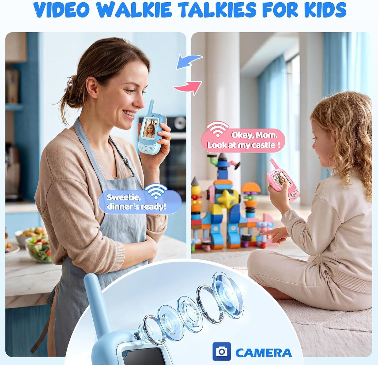Flooyes Video Walkie Talkies for Kids,Kids Walkie Talkies with Video Call   2 Pack,Rechargeable,Long Range,Birthday Gifts for Boys Girls Age 3-12,Indoor Outdoor Toys