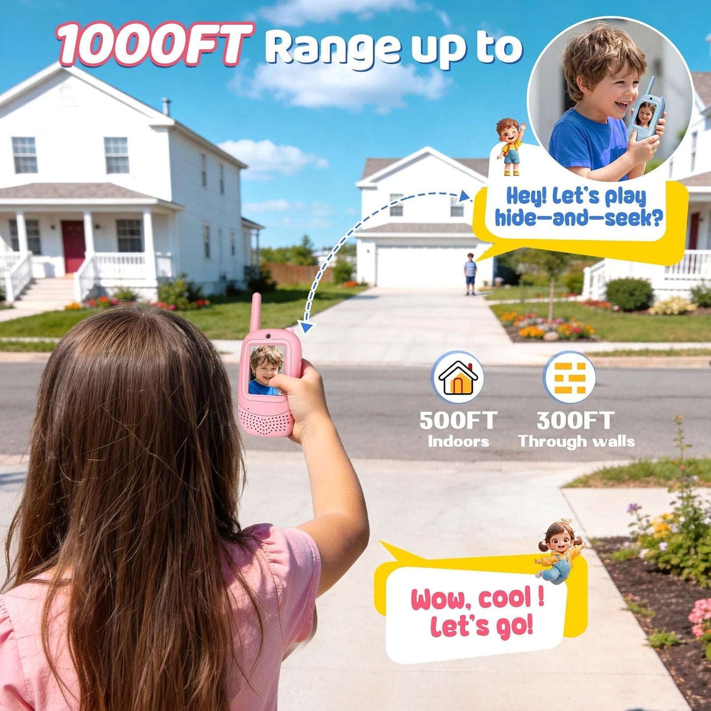 Flooyes Video Walkie Talkies for Kids,Kids Walkie Talkies with Video Call   2 Pack,Rechargeable,Long Range,Birthday Gifts for Boys Girls Age 3-12,Indoor Outdoor Toys