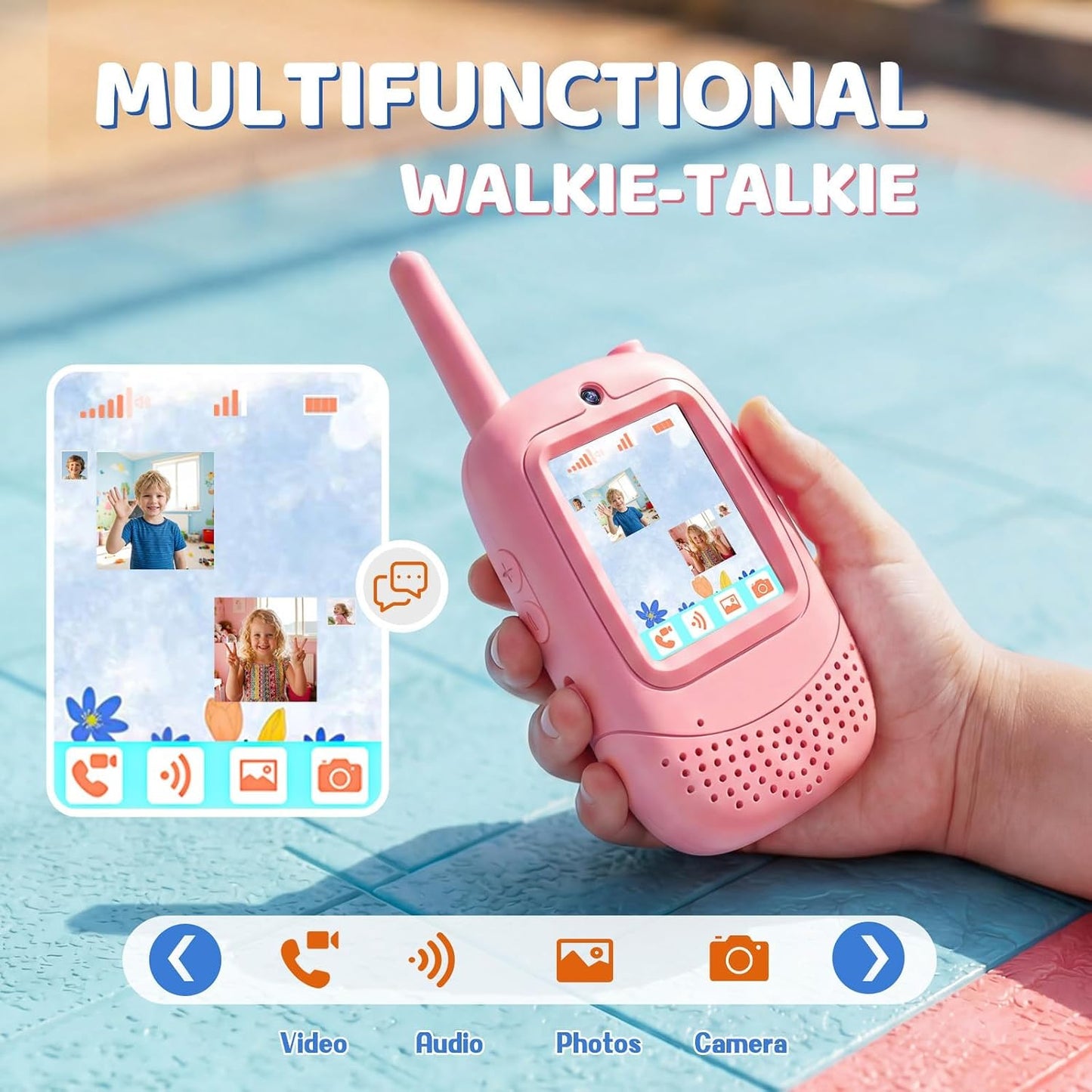 Flooyes Video Walkie Talkies for Kids,Kids Walkie Talkies with Video Call   2 Pack,Rechargeable,Long Range,Birthday Gifts for Boys Girls Age 3-12,Indoor Outdoor Toys