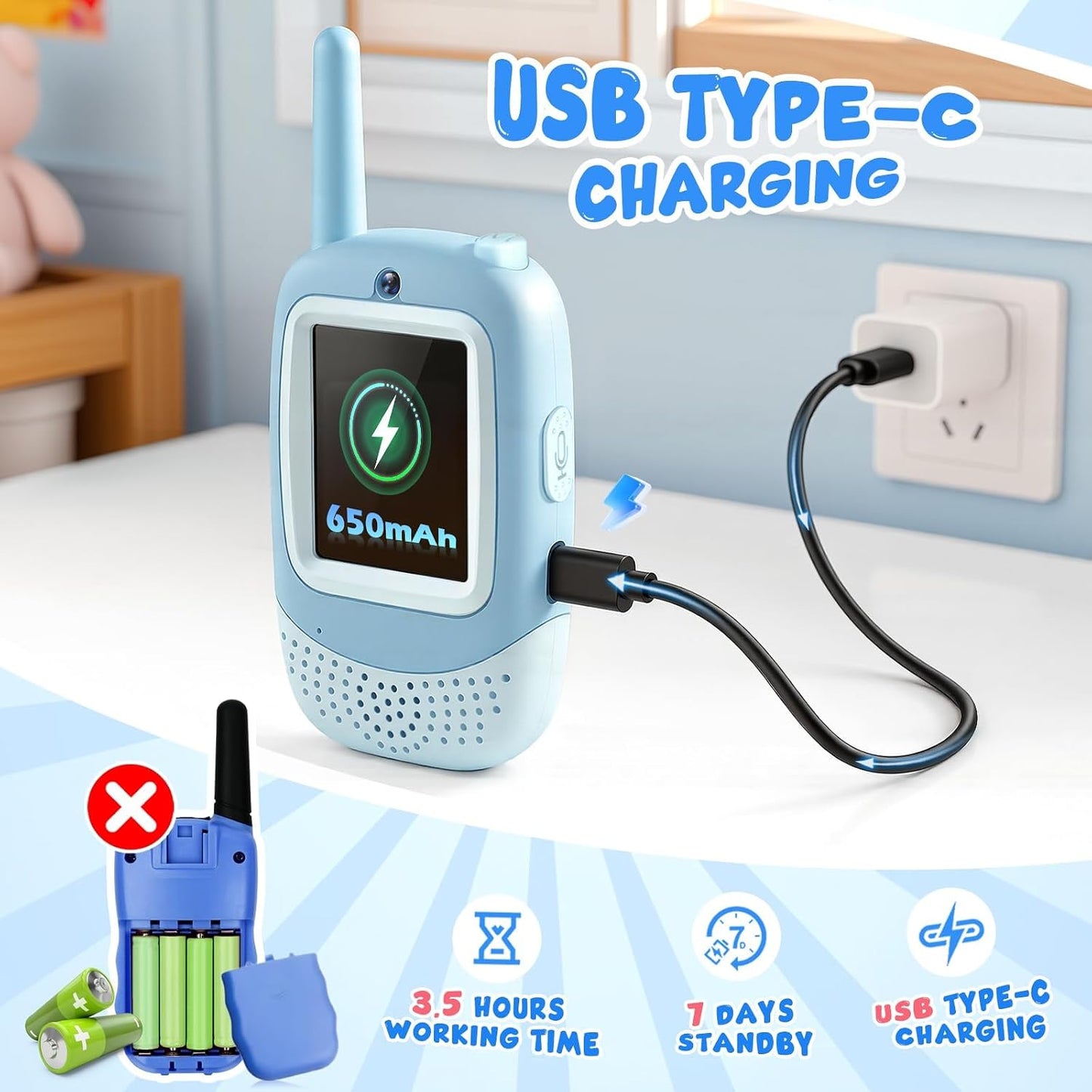 Flooyes Video Walkie Talkies for Kids,Kids Walkie Talkies with Video Call   2 Pack,Rechargeable,Long Range,Birthday Gifts for Boys Girls Age 3-12,Indoor Outdoor Toys