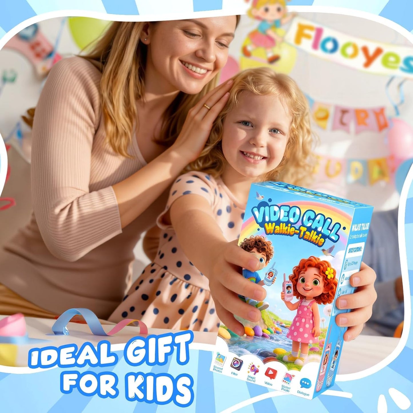 Flooyes Video Walkie Talkies for Kids,Kids Walkie Talkies with Video Call   2 Pack,Rechargeable,Long Range,Birthday Gifts for Boys Girls Age 3-12,Indoor Outdoor Toys