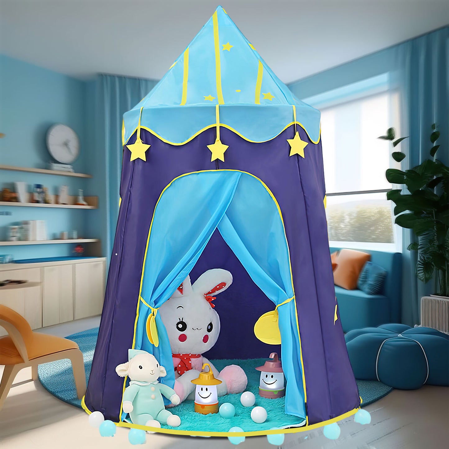 Foldable Princess Castle Tent for Kids,Indoor & Outdoor Imaginative Games,Birthday Gift for Little Girls 2-5 years old.(Blue)