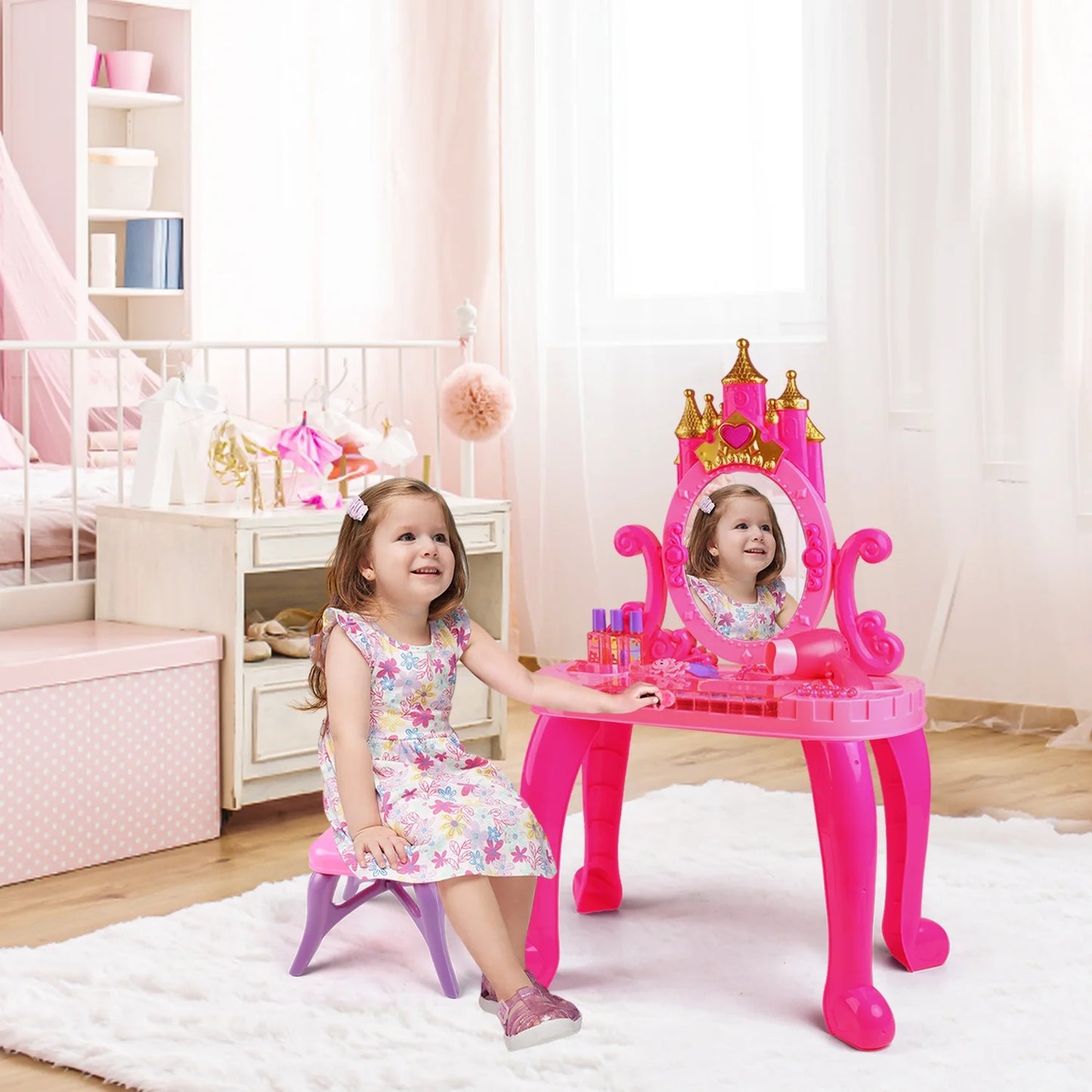 Pretend Play Toys for Girls Toddlers, 13-key Piano Vanity Princess Toy Birthday Gift for Girl Kids Ages 3 4 5 6 Years.