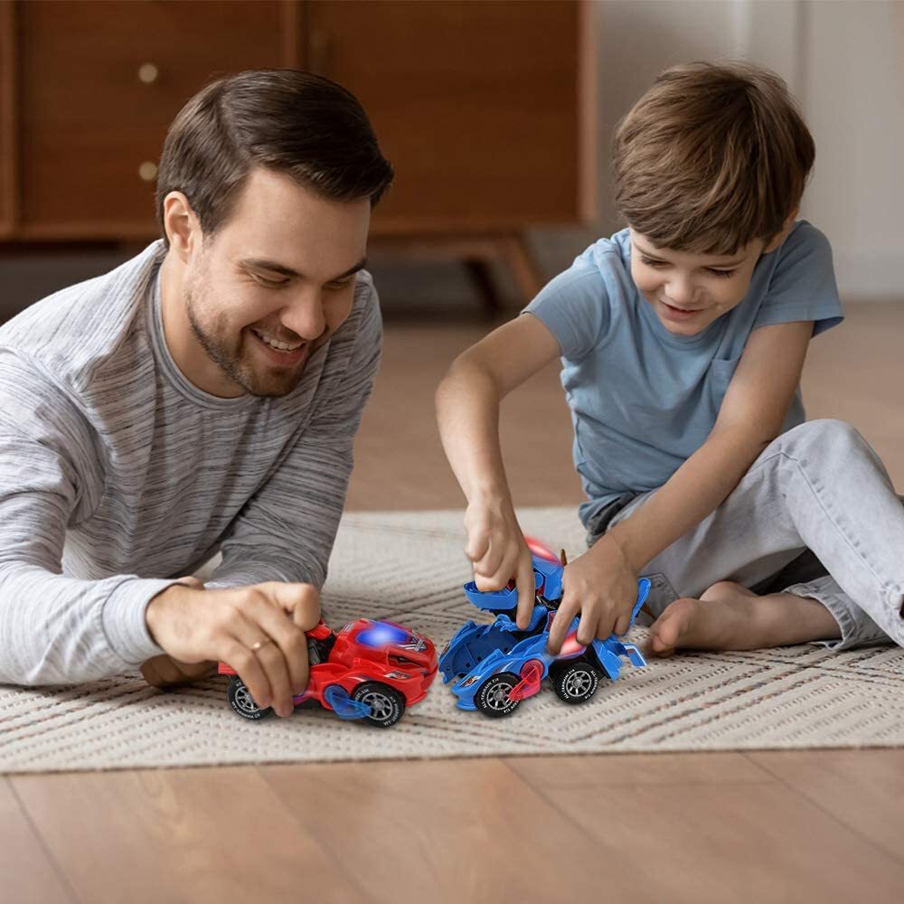 Dinosaur Toys for 3-6 Year Old Boys, Kids Transforming Dinosaur Car with LED Light and Music Gifts for 4-7 Year Old (Red)