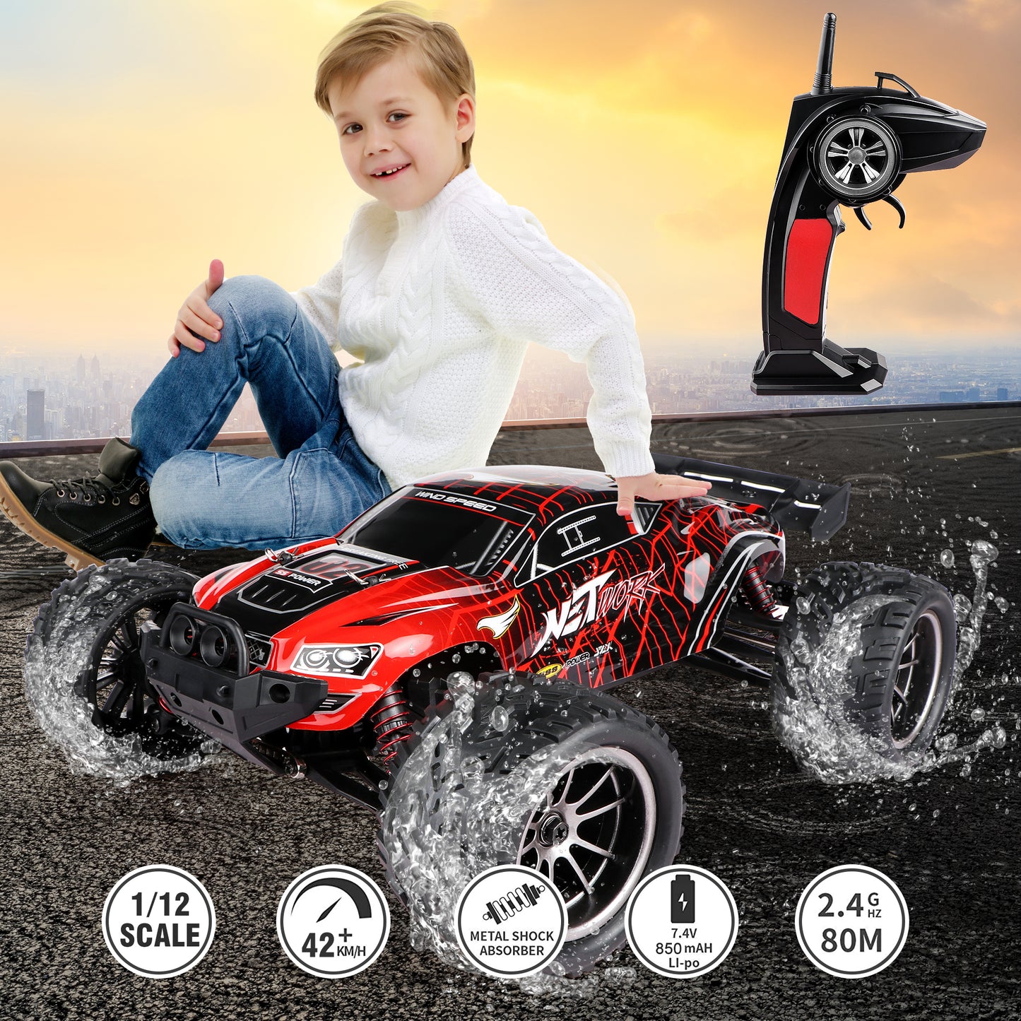 RC Cars Kids Large Remote Control Car 1/12 Scale High Speed RC Car for Adults Boys