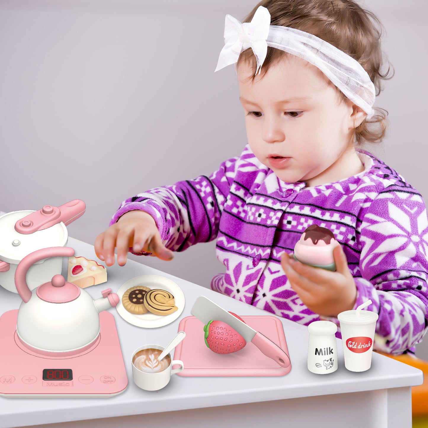 44PCS Pretend Play Kitchen Toys, Play Cooking Set with Induction Cooker, Play Food, Play Dishes Toys Christmas Gift for Girls Boys Kids 3-8 Years