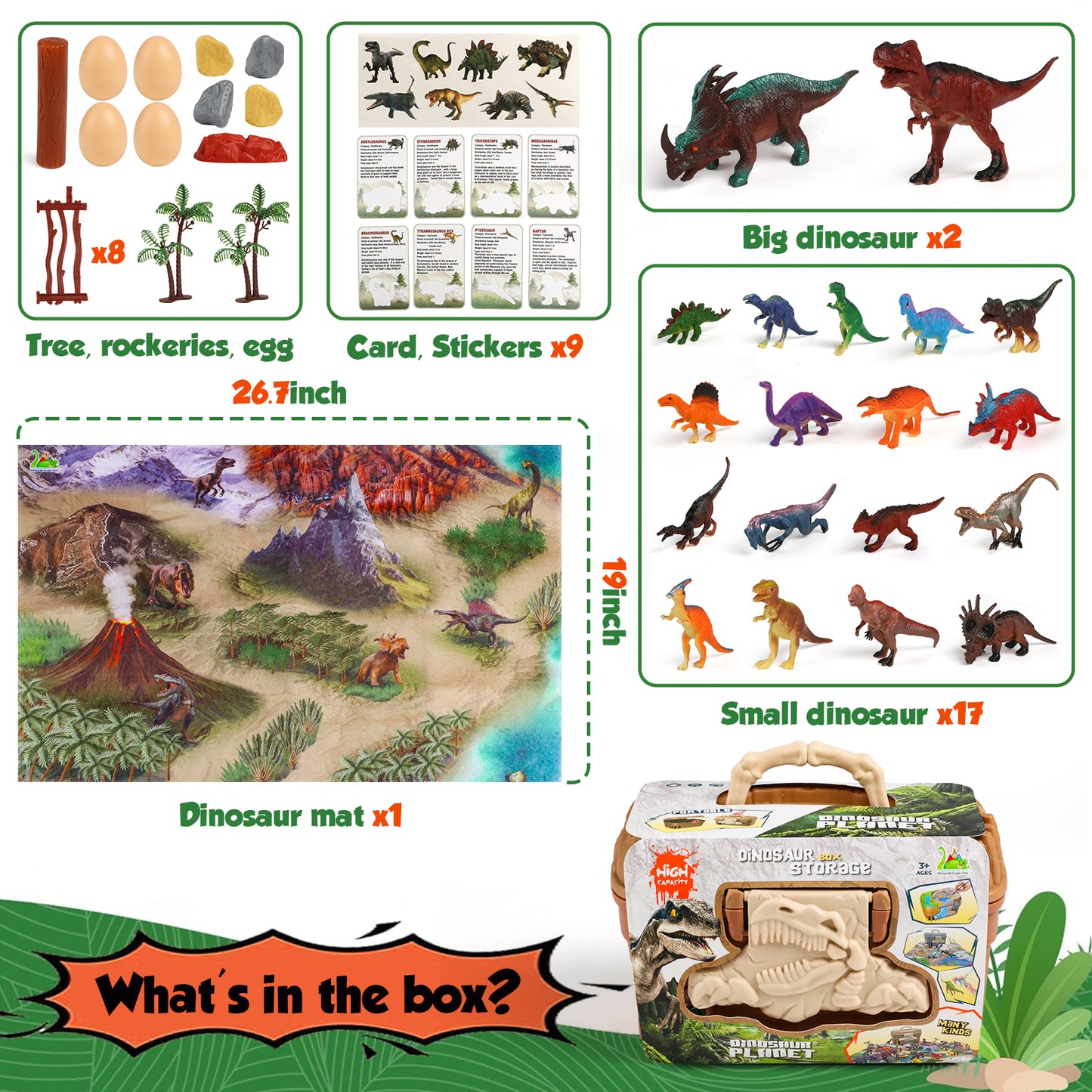 Dinosaur Figures Toys Set for Kids, 50PCS Dinosaur Play Sets with Storage Box, Activity Play Mat, Great Christmas Birthday Realistic Dino Gifts for Boys & Girls Age 3-12