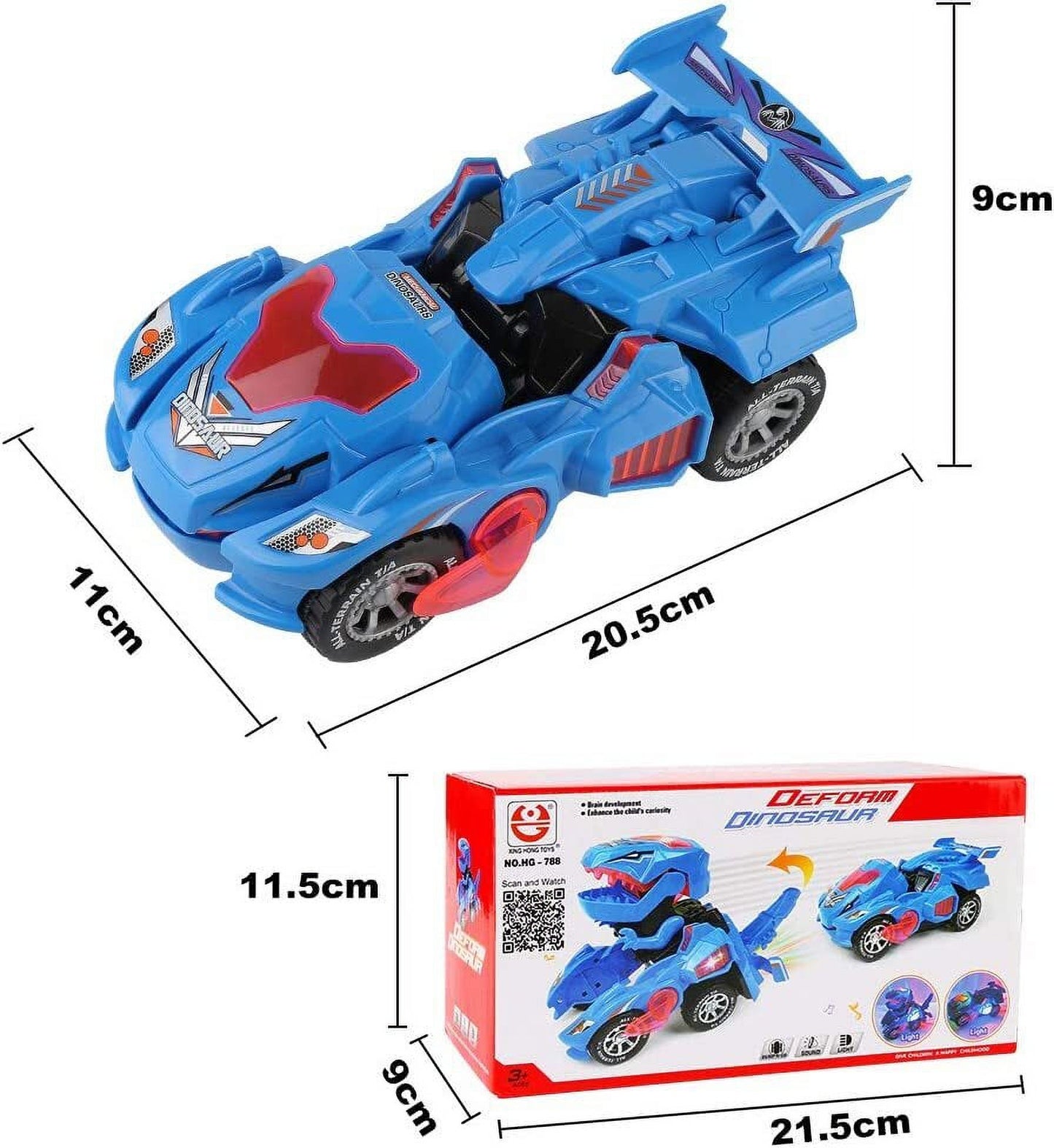 Dinosaur Toys for 3-6 Year Old Boys, Kids Transforming Dinosaur Car with LED Light and Music Gifts for 4-7 Year Old (Blue)