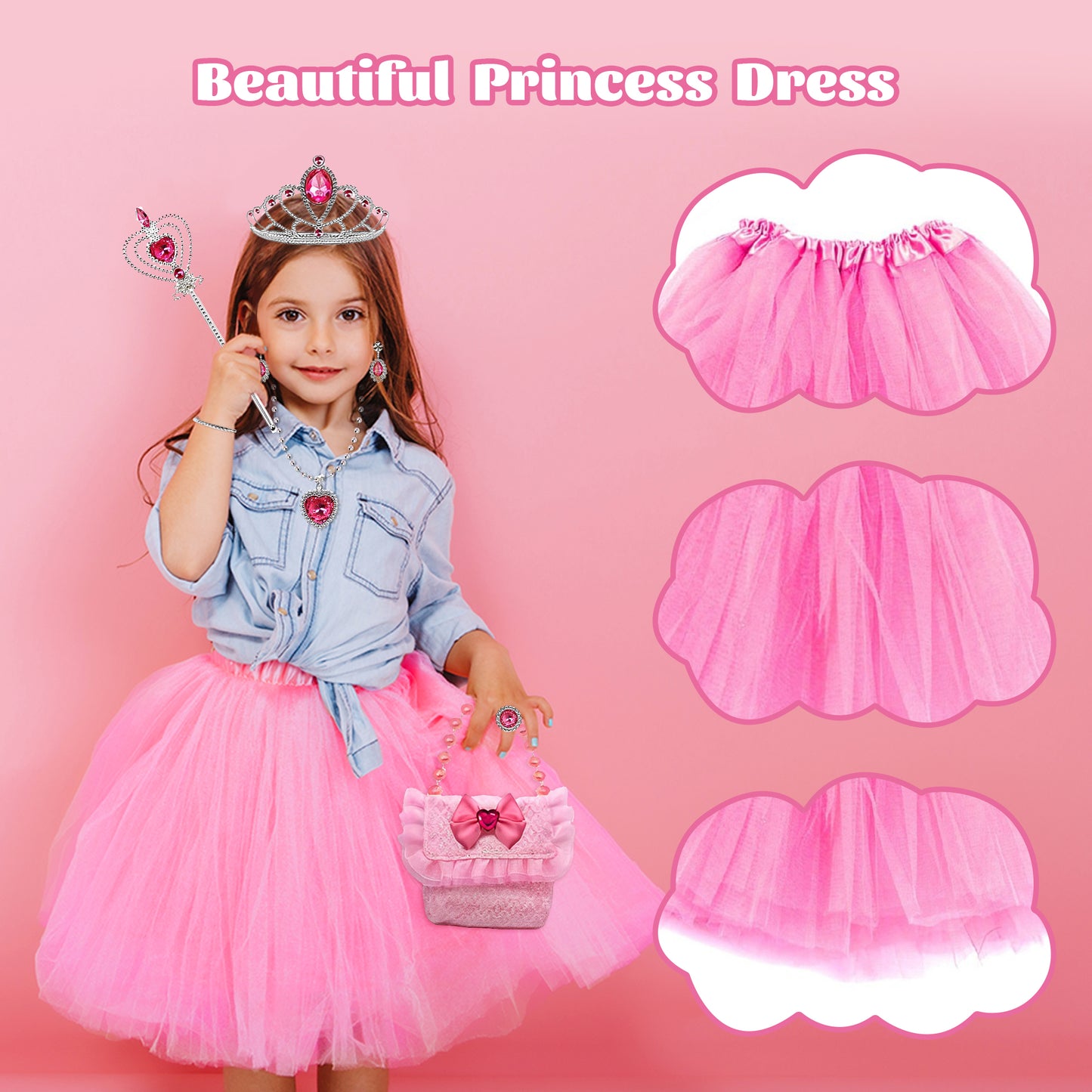 Princess Toy, Dress Up Toy Set for Little Girls, Jewelry, Crown and Shoes, Princess Pretend Play Toy Gift For 3 4 5 6 7 Year Old Girls