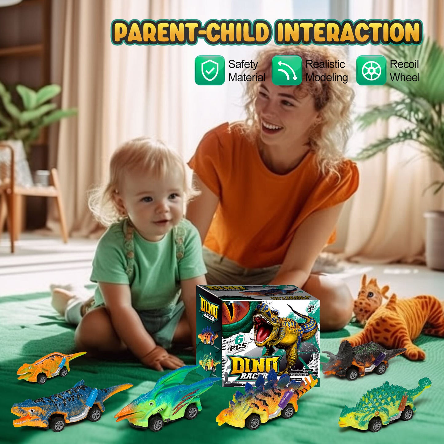 6PCS Dinosaur Toys for Boys Ages 1 2 3 4 5+, Pull Back Car Toys for Toddlers ,with T-Rex, Birthday Gifts for Ages 1 2 3 4 5 Kids Boys.