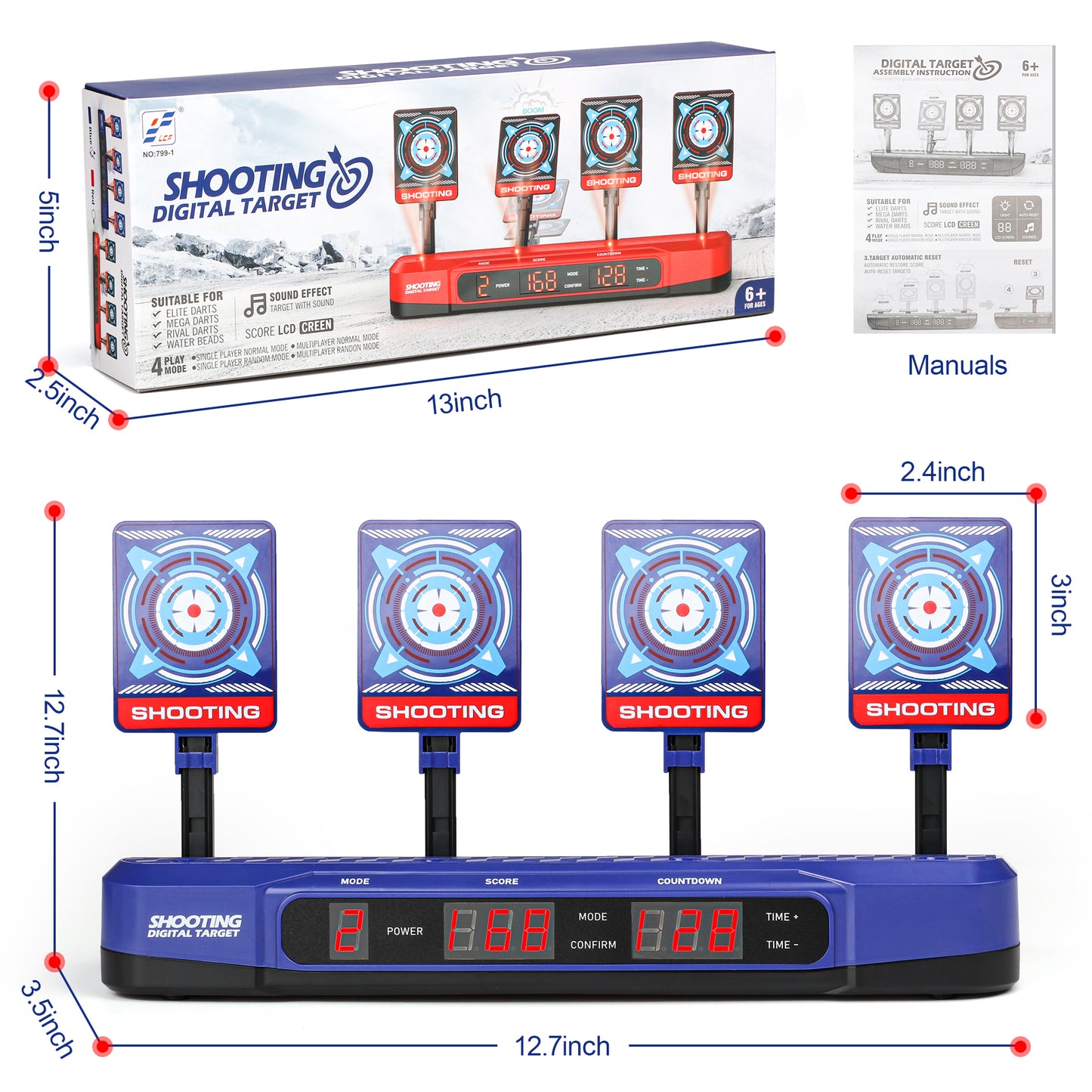 Electronic Shooting Target for Nerf, 4 Shooting Target Scoring Auto Reset Digital Targets, Christmas Gift Toy for Kids Boys & Girls Age 3+