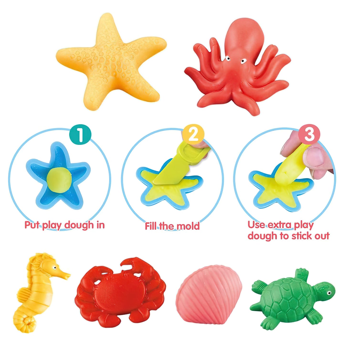 Color Clay Dough Ocean Animals Modeling Kit, Multi-color Play Dough Set, Kids Arts Crafts Toy Gift for Girls Boys Age 3+