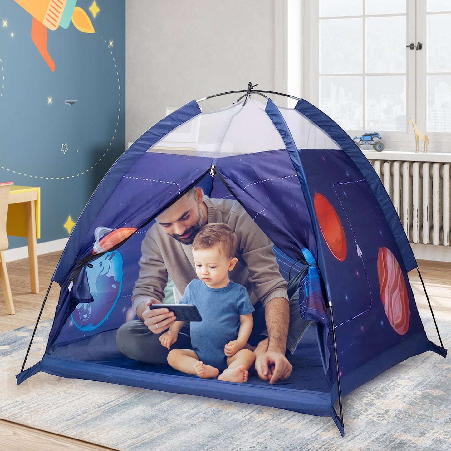 Space Play Tent for Kids,Indoor & Outdoor Large Kids Play Tent for Imaginative Games Gift for Children 3-8 Years Old