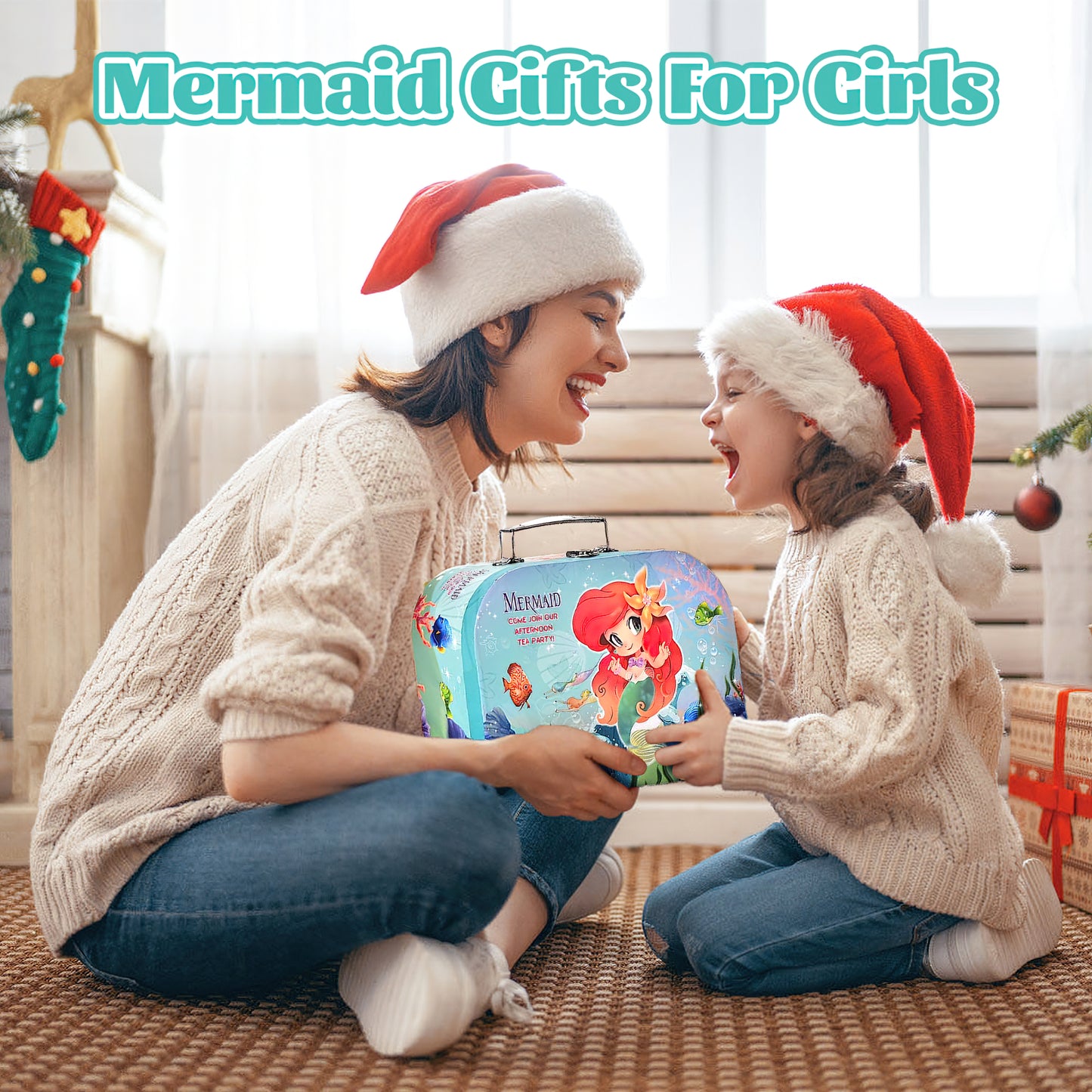 Mermaid Tea Party Set for Kids, Pretend Play Tea Set, 48 PCS Toy Tea Set Includes Teapot, Cups, Saucers, and Accessories - Perfect Christmas Gifts for Kids Girls Parties Role-Playing Games