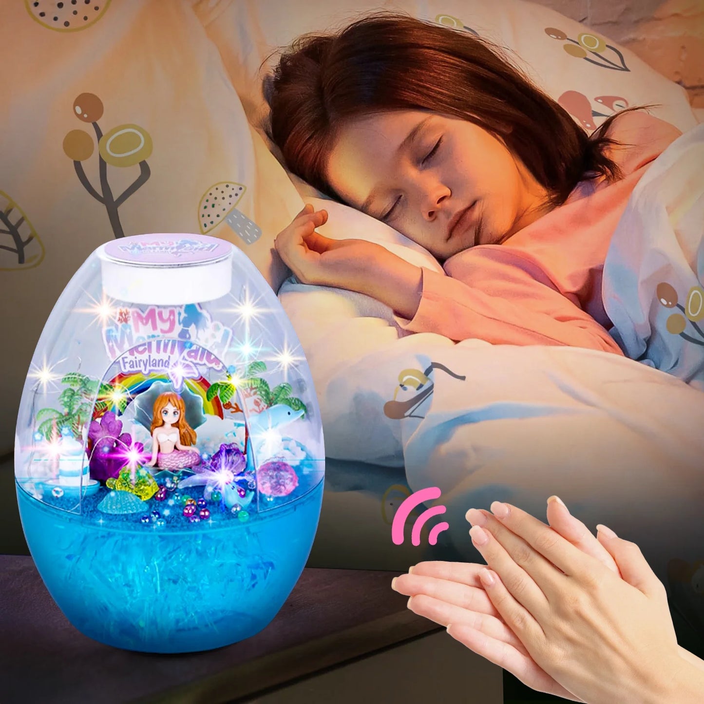 Mermaid Gifts for Girls 3 4 5 6 7+ Years, DIY Mermaid Terrarium Kit for Toddlers Girls, Art& Crafts Kit, Voice Control LED Night Light Birthday Christmas Gift for Kids Ages 3-12.