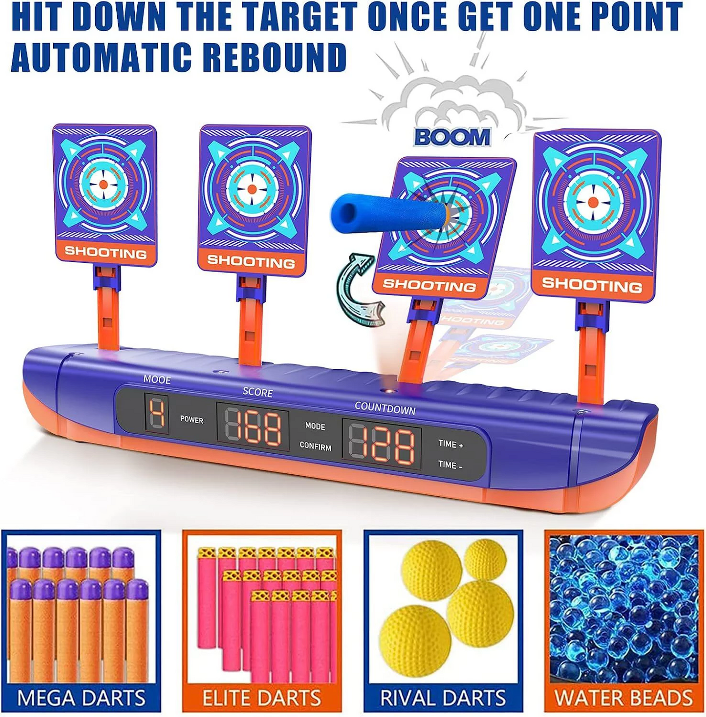 Electronic Shooting Targets for Kids, Digital Scoring Auto Reset Target Shooting Toy with 4 Modes, Christmas Birthday Gifts for 5-12 Year Old Boys