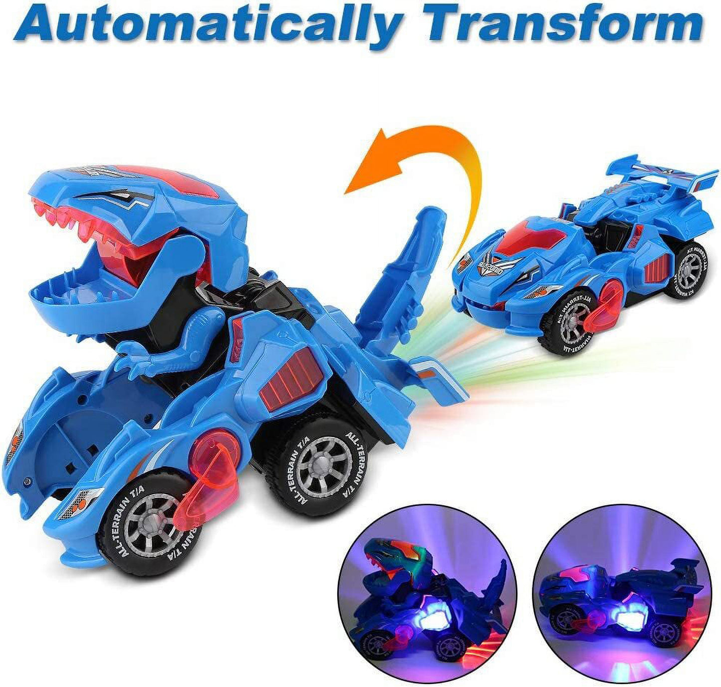 Dinosaur Toys for 3-6 Year Old Boys, Kids Transforming Dinosaur Car with LED Light and Music Gifts for 4-7 Year Old (Blue)