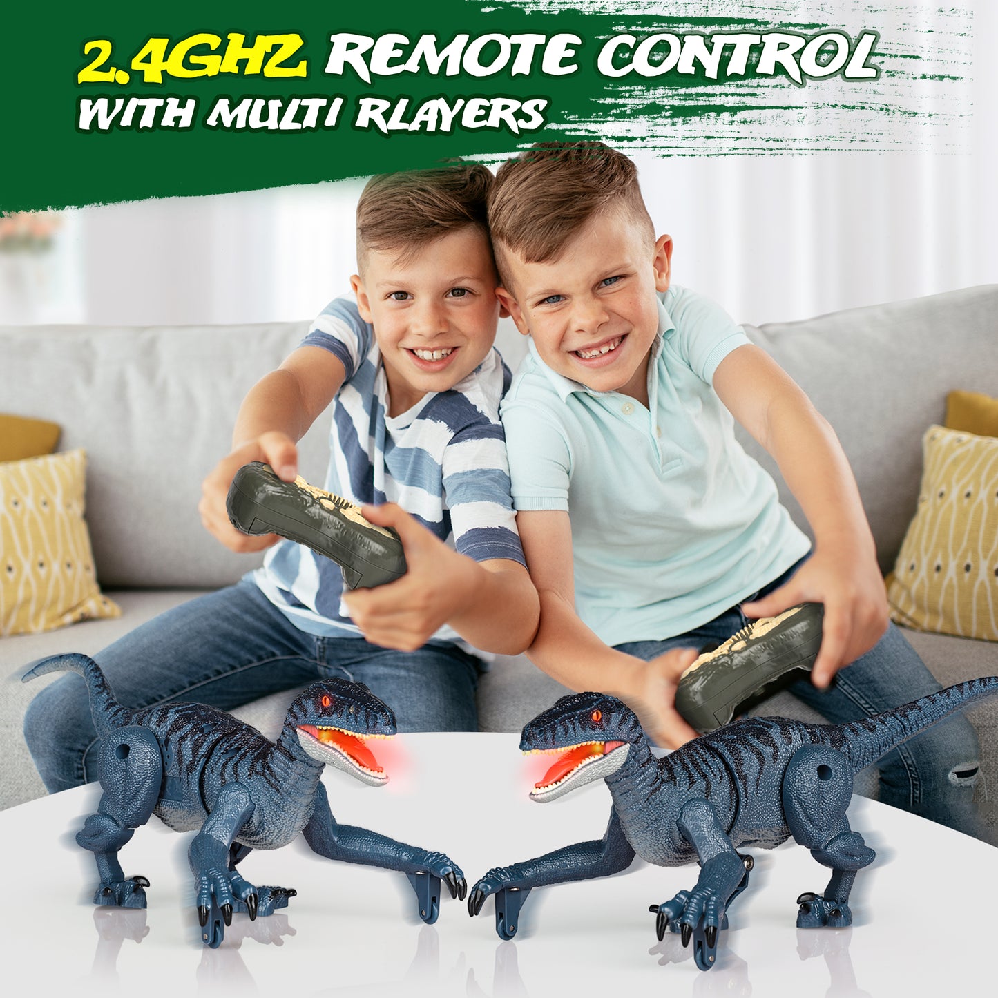 RC Dinosaurs Toys for Boys Age 4-7 8-12, Velociraptor Blue Dinosaur, Multifunction RC Robot Dinosaur Toys w/ 3D Eye ED Light, Roaring&Tail Wagging, Christmas Gift for Boys 3 4 5 6+