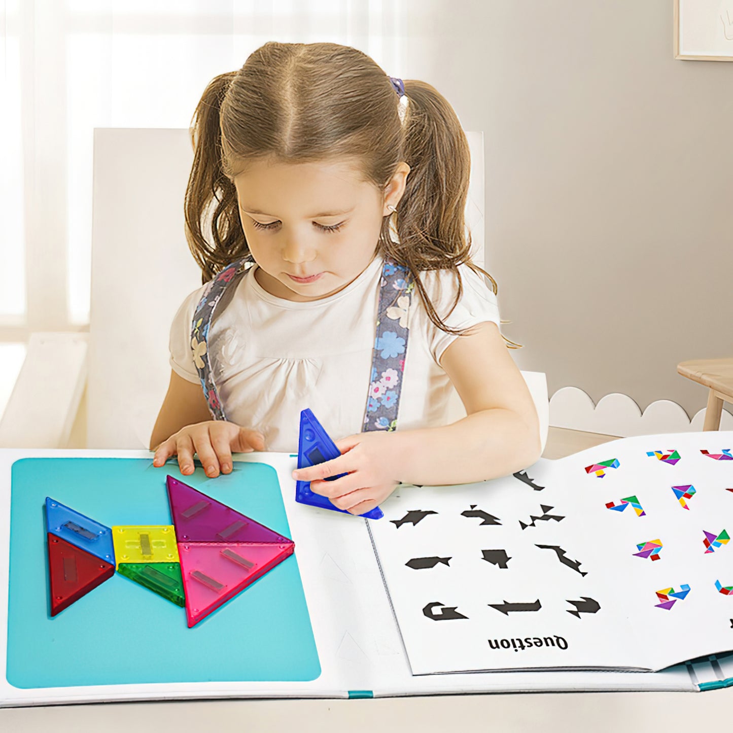 Tangram Magnetic Puzzle for Kids - Shape Pattern Blocks Jigsaw Travel Game Montessori Educational Toys - STEM Toys Gift for Boys Girls 3 4 5 6