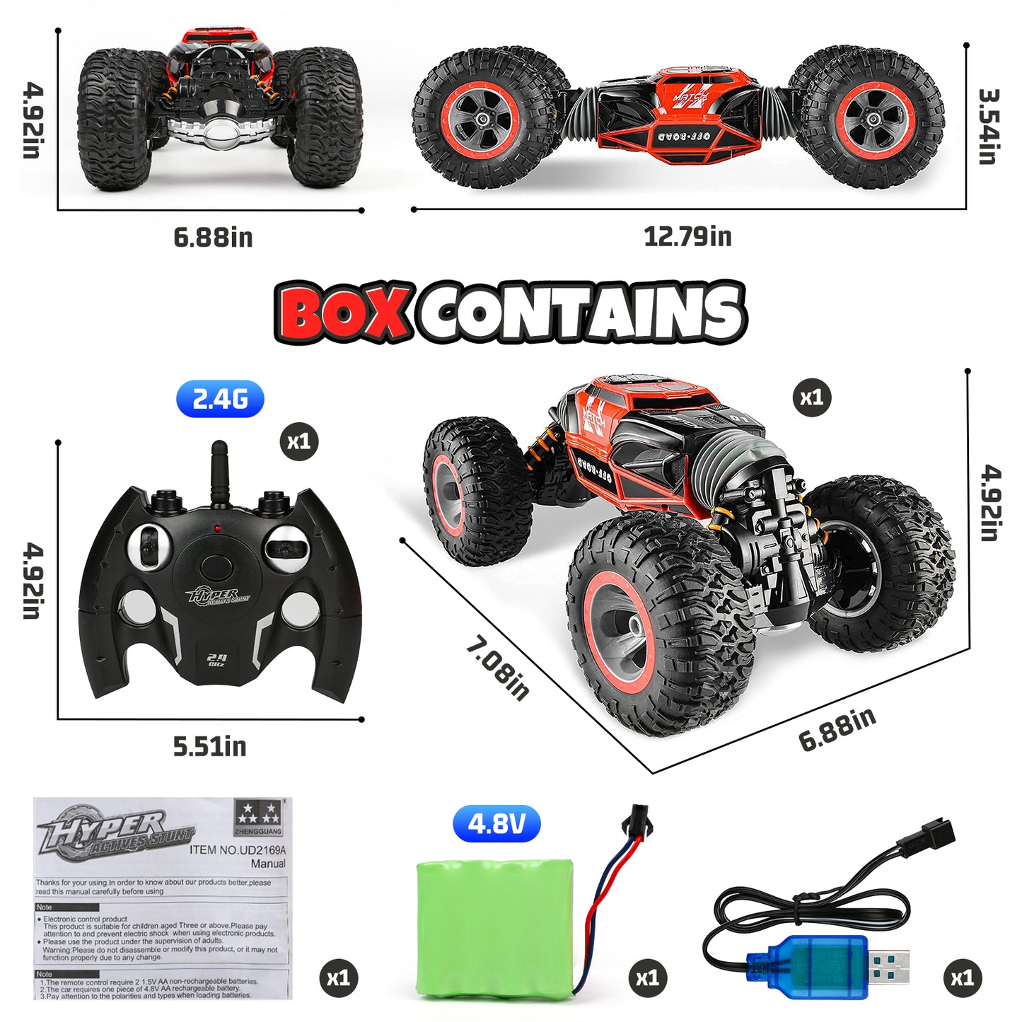 RC Stunt Car for Kids,4WD 360° & Double Sided Rotation Toy Cars for Boys,2.4GHz All-Terrain Dual Mode Twist Remote Control Cars with LED Light Music for Kids Gifts