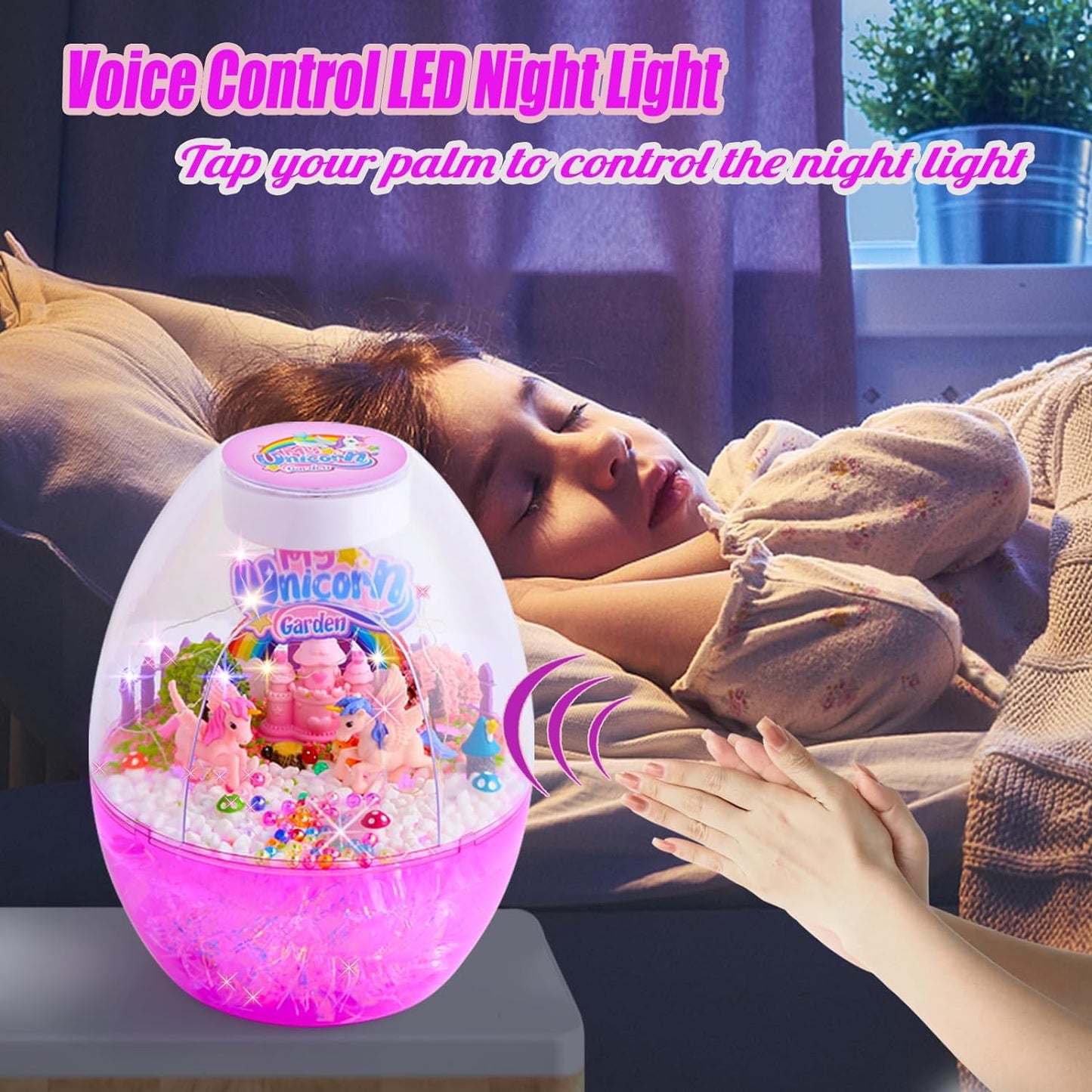 Unicorn Gifts for Girls, Unicorn Terrarium Garden kit for Kids，DIY Unicorn Arts & Crafts Kit - Voice Control LED Night Light Up Birthday Gifts Crafts Toys for Kids Ages 3-12