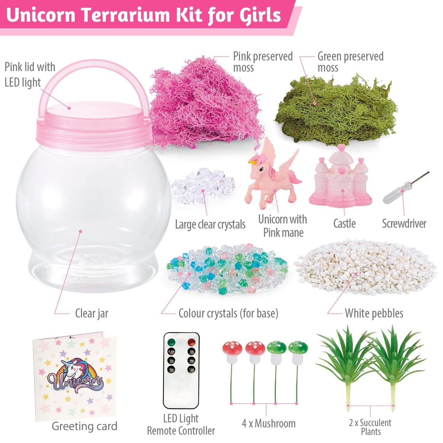 Unicorn Terrarium Kit for Kids - Light Up Art Crafts Toy and Gift for Girls