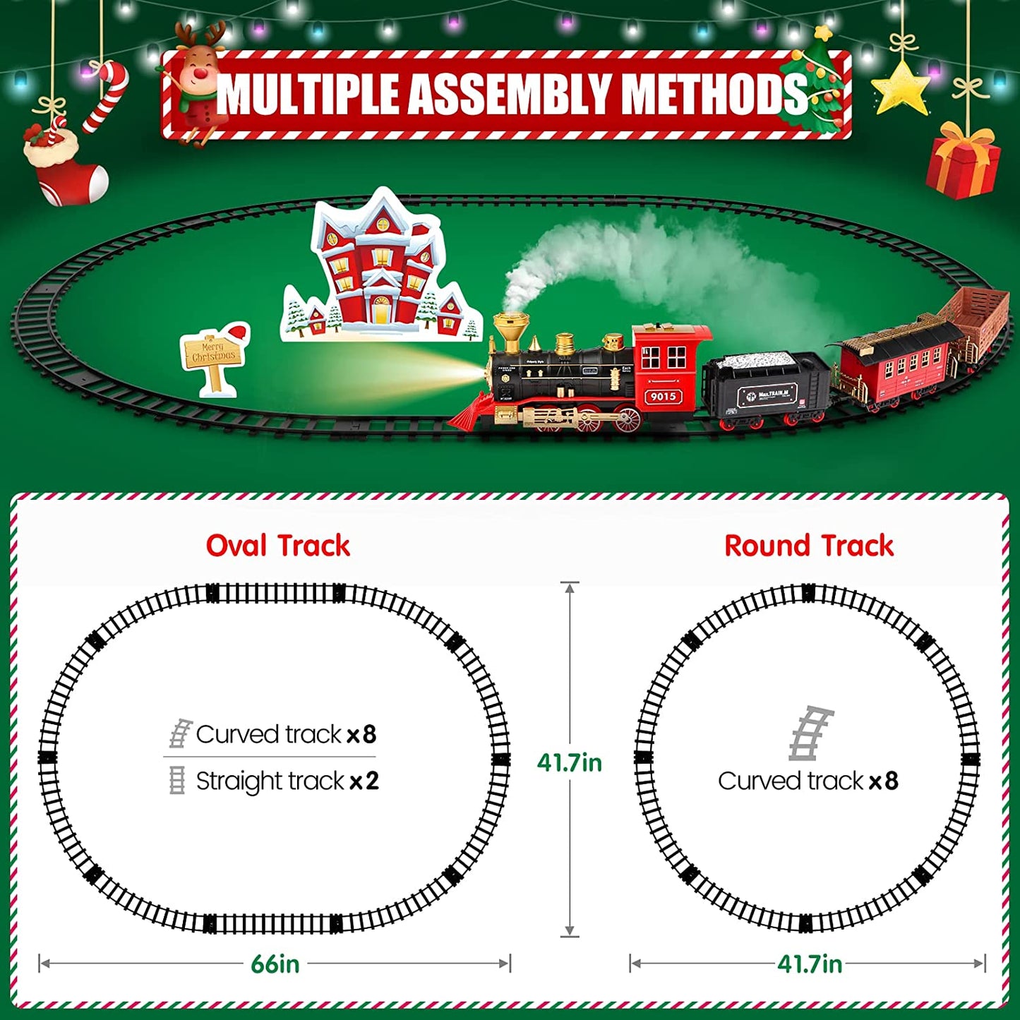 Train Set - Electric Train Toy for Boys Girls w/ Smokes, Lights & Sound, Christmas Gifts for 3 4 5 6 7 8+ Year Old Kids