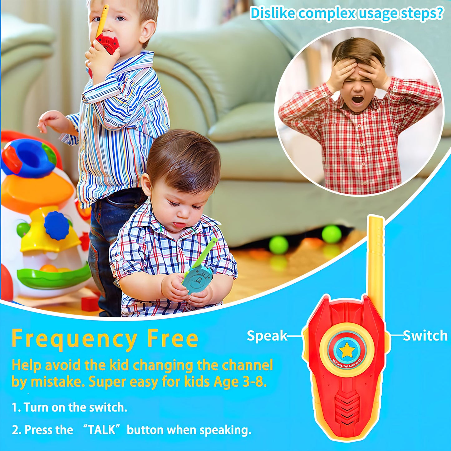 Walkie Talkies Kids Toys, Long Range, Two Way Static Free Handheld Radios, Designed for Indoor or Outdoor Games for Kids Aged 3 and Up