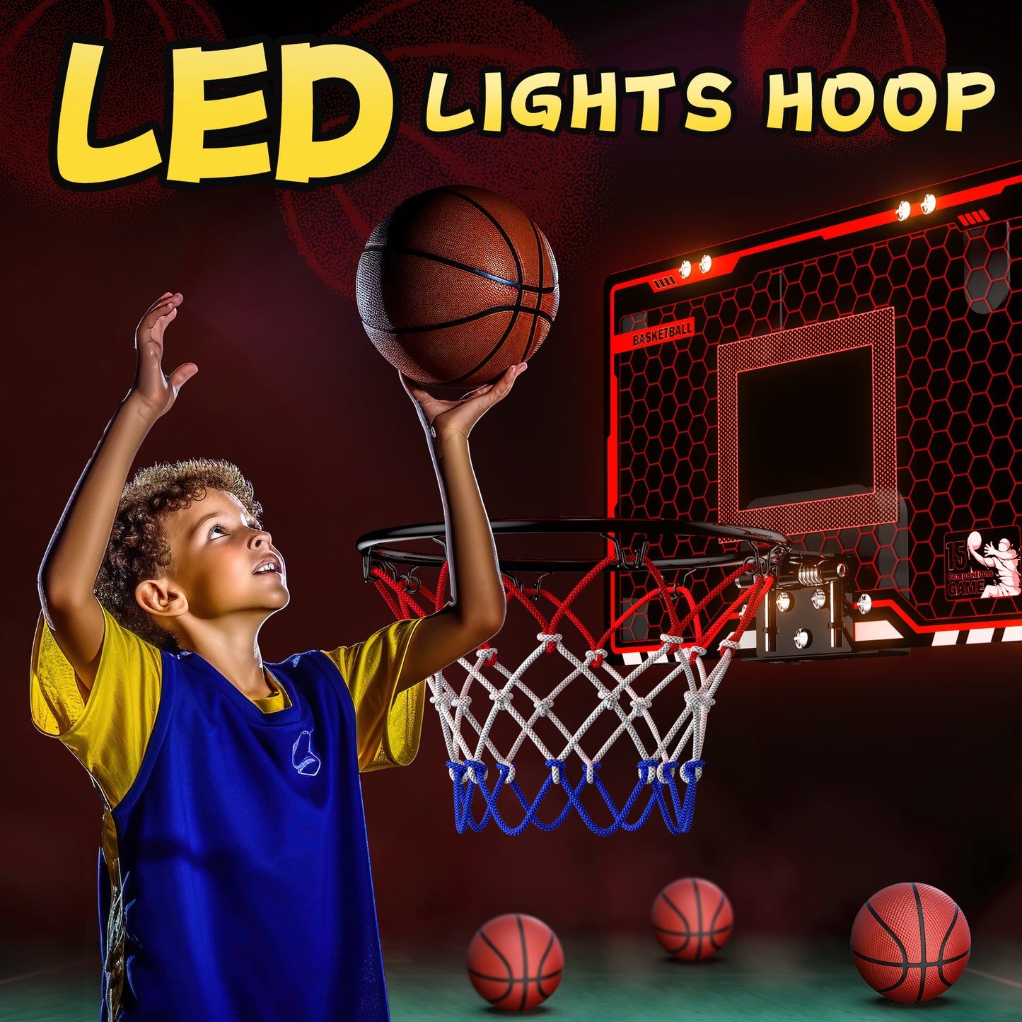 Mini Basketball Hoop Set - Light-up Indoor Hoops with 3 Balls & LED Effects - Indoor Sports, Fun & Learning for Kids 3-10+ Years - Perfect Birthday Gift for Boys